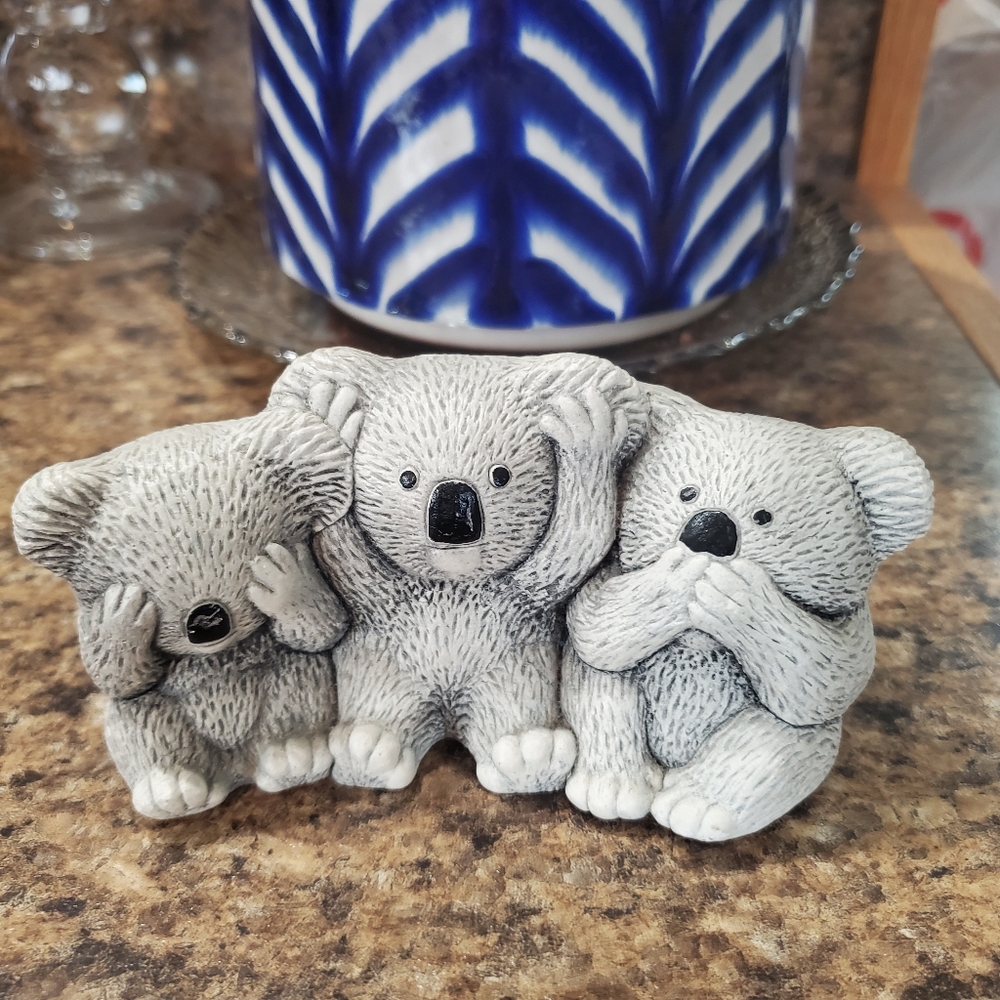 Koala Bears Ceramic Statue Hear Speak See No Evil 5"W 2.5"H Handmade Australia!